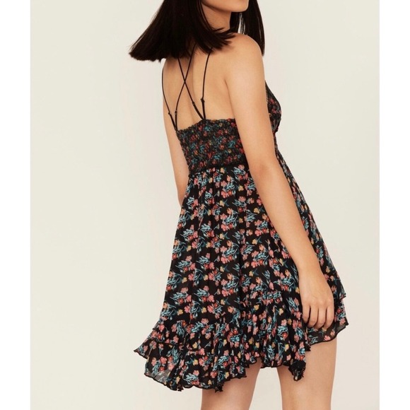NWT Free People Adella Slip Mini Dress Floral Small Black - Picture 2 of 16